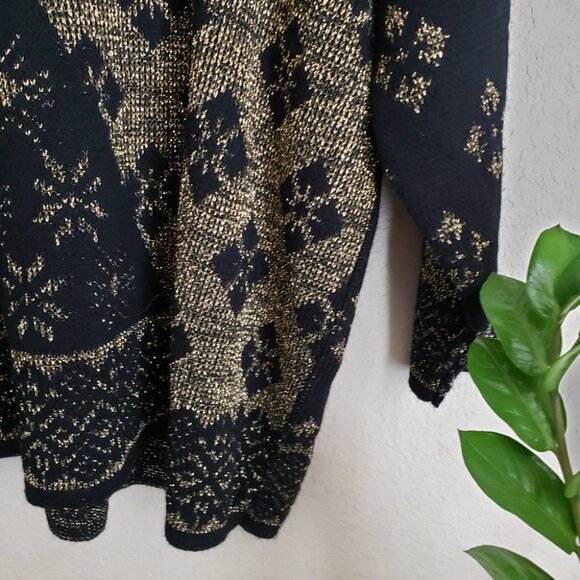 VINTAGE UGLY CHRISTMAS SWEATER-Black Gold Round Neck -SIZE 22W- 1980'S - Picture 5 of 12